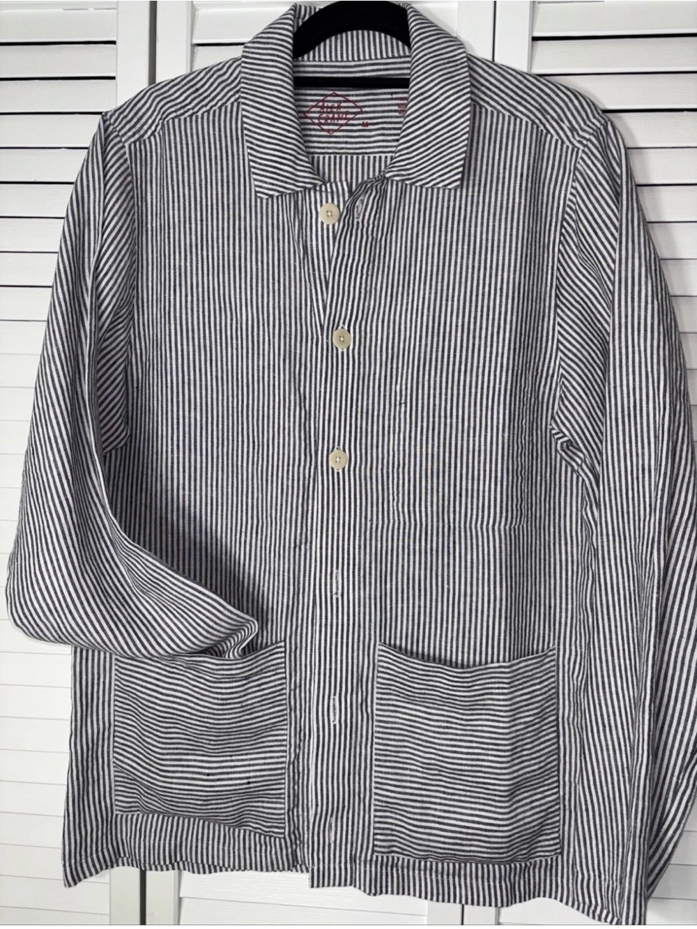 ALEX CRANE 💯 Linen Kite Jacket   Sz M Striped Shirt Chore Coat